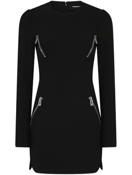 Dsquared2 платье мини на молнии с длинными рукавами, черный