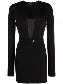 Dsquared2 платье мини с глубоким вырезом и поясом, черный