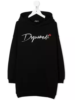 Dsquared2 платье с капюшоном и логотипом, черный