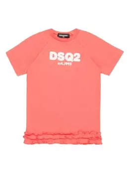 Dsquared2 платье с оборками и логотипом, розовый