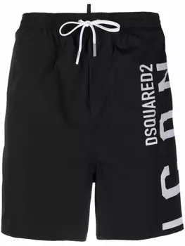 Dsquared2 плавки-шорты с кулиской и логотипом, черный