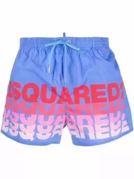 Dsquared2 плавки-шорты с кулиской и логотипом, синий
