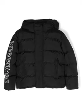 Dsquared2 пуховик с капюшоном и логотипом, черный