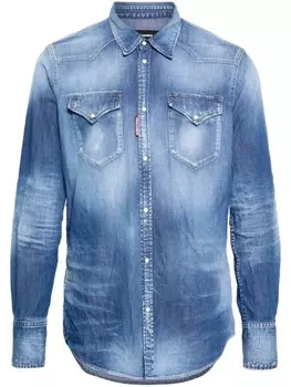 Dsquared2 рубашка из денима с эффектом потертости, синий