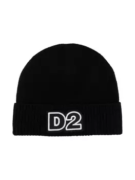 Dsquared2 шапка бини в рубчик с нашивкой-логотипом, черный