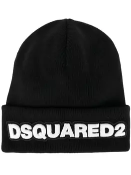 Dsquared2 шапка бини в рубчик с нашивкой-логотипом, черный