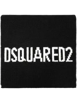 Dsquared2 шарф из шерсти с логотипом, интарсия, черный