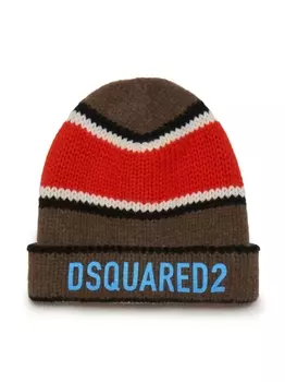 Dsquared2 шерстяная шапка бини с логотипом, коричневый