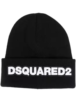Dsquared2 шерстяная шапка бини с нашивкой-логотипом, черный