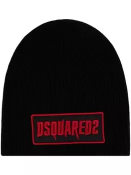 Dsquared2 шерстяная шапка с логотипом-аппликацией, черный