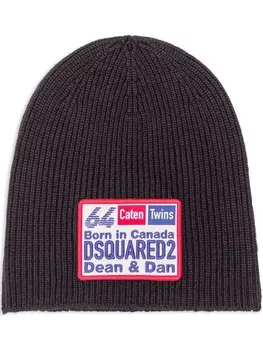 DSQUARED2 шерстяная шапка в рубчик, черный