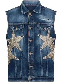 Dsquared2 star-appliqu denim vest, синий