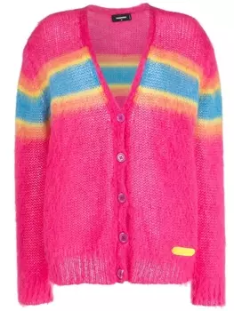 Dsquared2 stripe-detail brushed cardigan, розовый