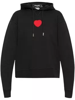 Dsquared2 толстовка с капюшоном из хлопка с нашивкой в виде сердца, черный
