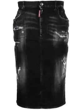 Dsquared2 юбка миди с эффектом потертости, черный