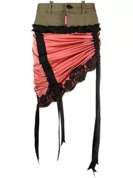 Dsquared2 юбка мини с кружевной отделкой, зеленый