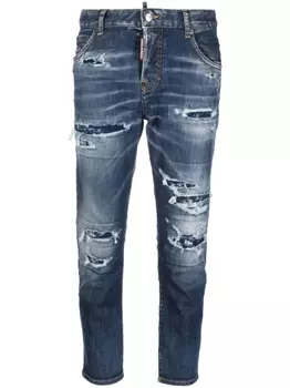 Dsquared2 укороченные джинсы с эффектом потертости и логотипом, синий