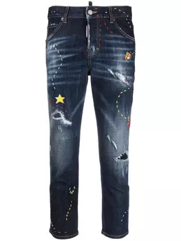 DSQUARED2 укороченные джинсы с вышивкой, синий