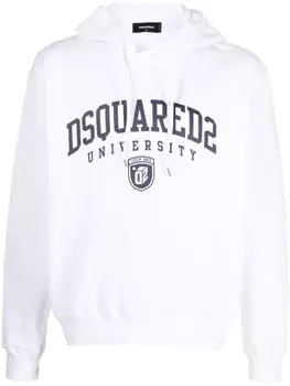 Dsquared2 University print drawstring hoodie, белый