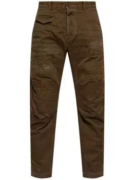 DSQUARED2 зауженные брюки с эффектом потертости, коричневый