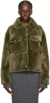 Дубленка цвета хаки с раздвинутым воротником Yves Salomon - Meteo