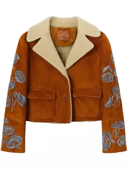 Дубленка Ermanno Scervino с цветочной вышивкой, коричневый