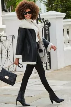 Дубленка из искусственной кожи Sosandar, черный