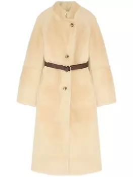 Дубленка с поясом от Yves Salomon, серый