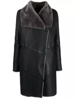 Дубленка со смещенной застежкой Liska, черный