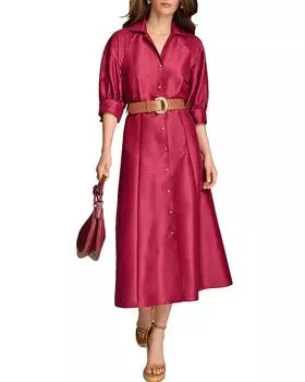 Дубленый рубашечный платье с поясом Donna Karan, красный