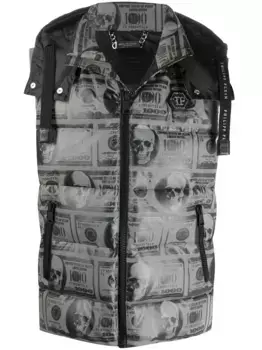 Дутый жилет с декором Skull Philipp Plein, серый