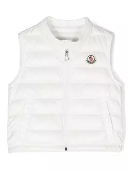 Дутый жилет с нашивкой-логотипом Moncler Enfant, белый