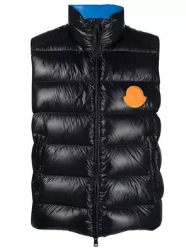 Дутый жилет с нашивкой-логотипом Moncler, синий