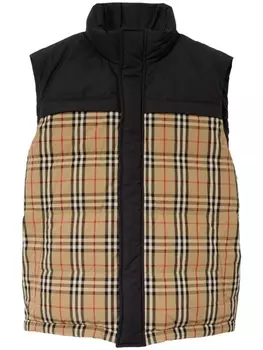Дутый жилет в клетку Burberry, черный