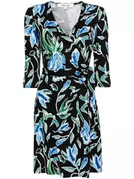 DVF Diane von Furstenberg шелковое платье-халат, черный