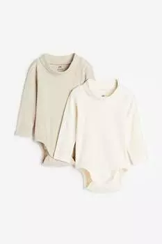 Два боди в рубчик с воротником-поло H&M, бежевый