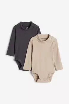 Два боди в рубчик с воротником-поло H&M, серый