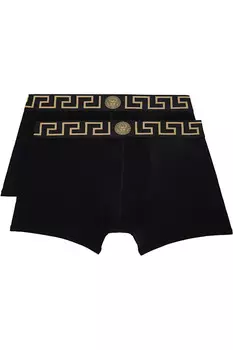Два боксерских брифа с греческим орнаментом, черные Versace, черный