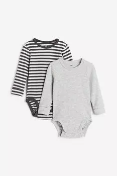 Два комплекта боди регулируемой посадки с длинными рукавами H&M, серый