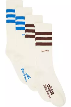 Две пары бежевых носков adidas originals edition stripe Wales Bonner, мультиколор