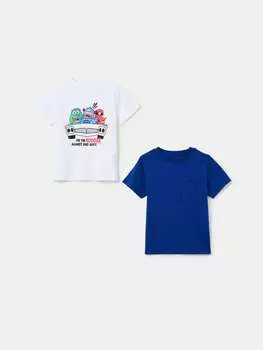 Две пары футболок из хлопка с принтом Ovs, цвет white/blue
