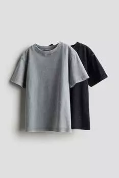 Две пары футболок из хлопкового джерси H&M, серый