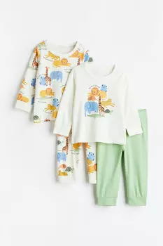 Две пары хлопковых пижам с принтом H&M, белый