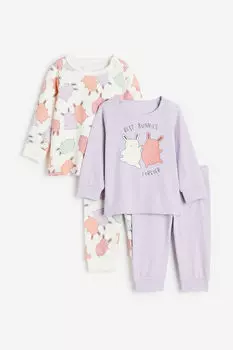 Две пары хлопковых пижам с принтом H&M, фиолетовый