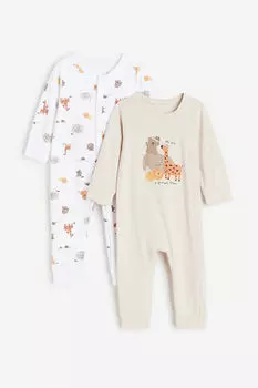 Две пары хлопковых пижам с рисунком H&M, бежевый