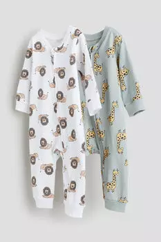 Две пары хлопковых пижам с рисунком H&M, зеленый