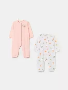 Две пары комбинезонов из органического хлопка с небольшим овощным принтом Fagottino, цвет white/pink