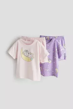 Две пары пижам из джерси с принтом H&M, розовый