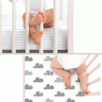 Две простыни на подкладке из 100% органического хлопка для стандартных матрасов/подушечек для кроваток и малышей размером 28 x 52 дюйма и толщиной до 6 дюймов. Подходит для Dream On Me Cambria Baby, Gray