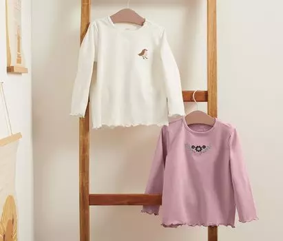 Две рубашки с длинными рукавами Tchibo, 1x розовый, 1x белый